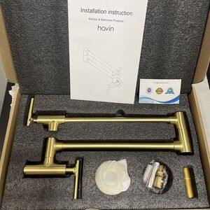 Havin Gold Brushed Brass Commercial Pot Filler Faucet WallMount DoubleJoint 360°